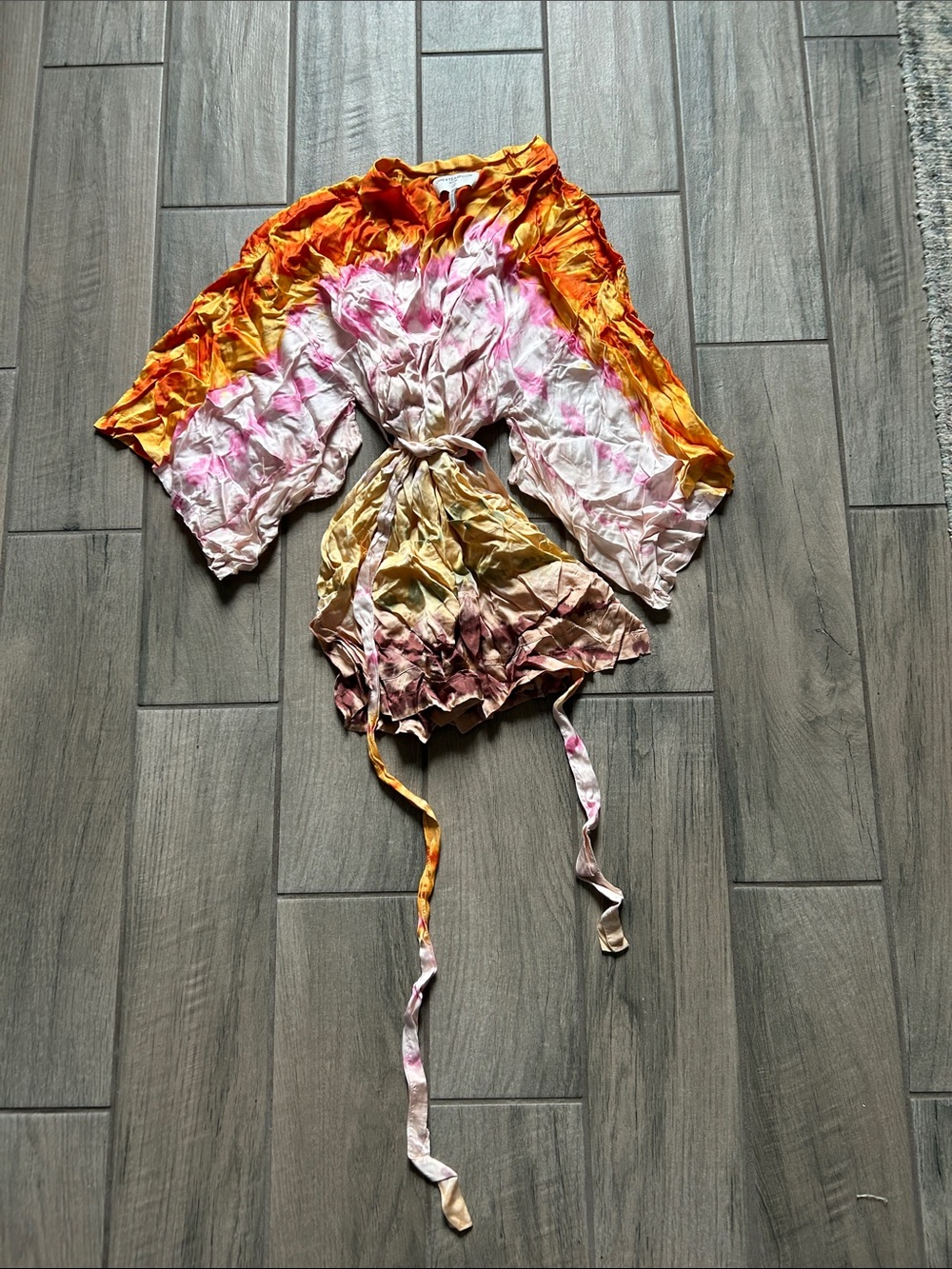 One Teaspoon Crinkled Tie-Dye Wrap robe in Orange, Pink & Cream